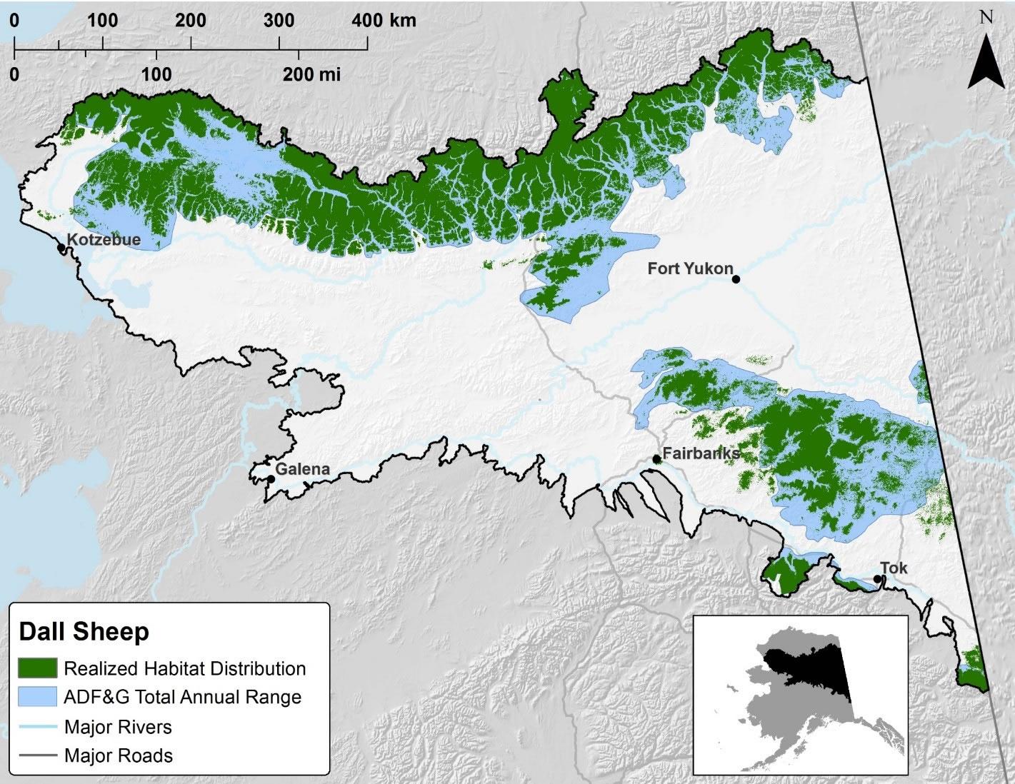 Realized habitat of dall sheep in Interior Alaska