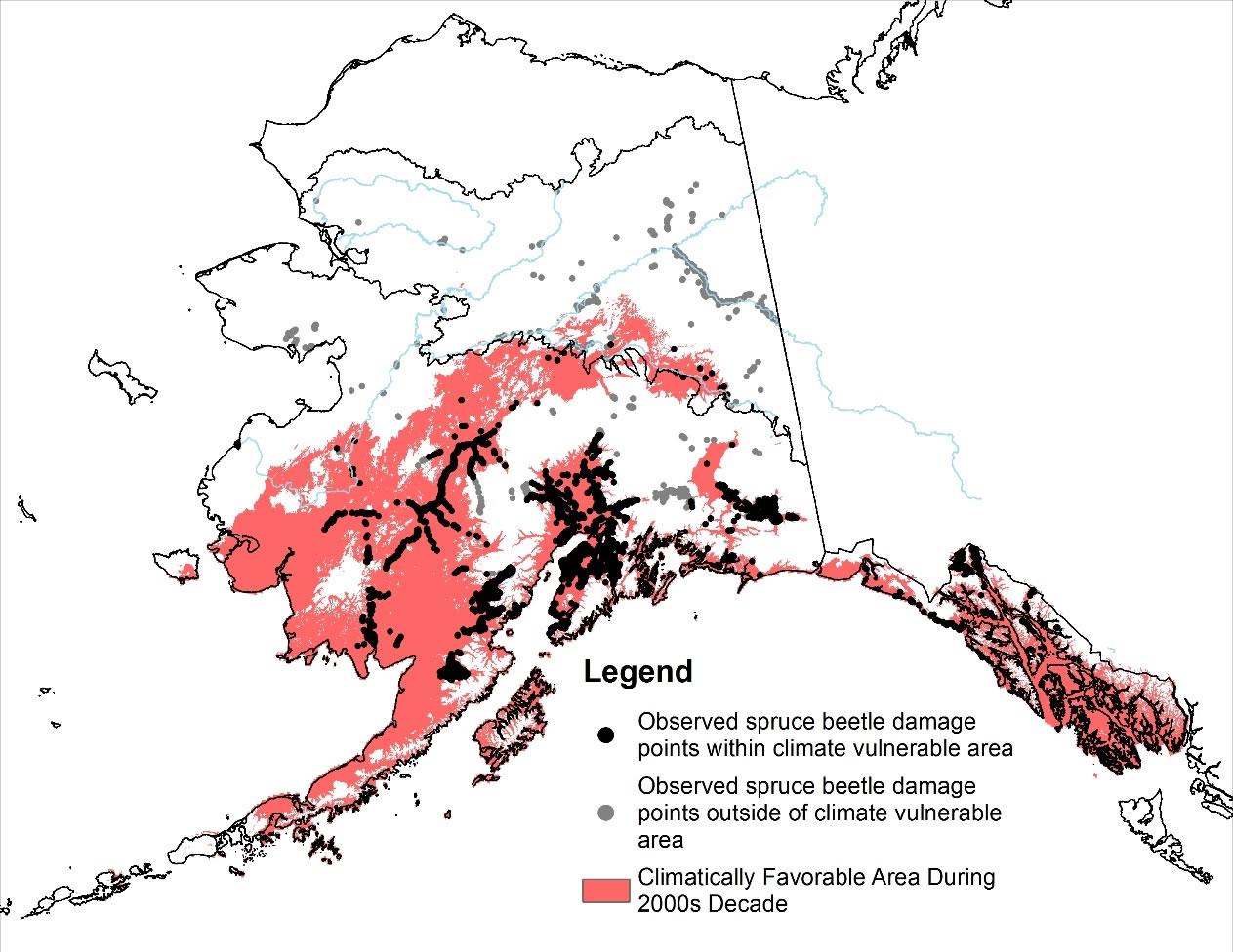 Climate vulnerability to spruce beetle outbreaks from 2000 to 2009